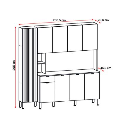 Imagem de Armário de Cozinha com Balcão Palais 9 Portas 1 Gaveta Freijó/Artico - Pnr Móveis