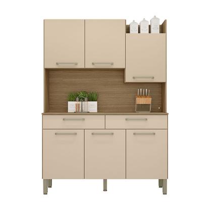 Imagem de Armário de Cozinha com Balcão Romênia 6 Portas 2 Gavetas Freijó/Vanilla - Pnr Móveis