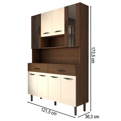 Imagem de Armário de Cozinha com Balcão Sansa 8 Portas 2 Gavetas com Vidro Ripado 3d Nogueira/Off White - Panorama Móveis