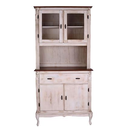Imagem de Armário de Cozinha com Cristaleira de Vidro e Madeira Antique com 4 Portas 1 Gaveta e 1 Nicho - 1038