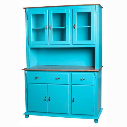 Imagem de Armário de Cozinha com Cristaleira de Vidro e Madeira Antique com 6 Portas 3 Gavetas e 1 Nicho - 632