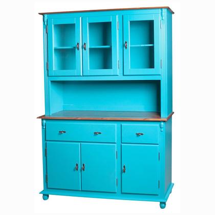 Imagem de Armário de Cozinha com Cristaleira de Vidro e Madeira Antique com 6 Portas 3 Gavetas e 1 Nicho - 632