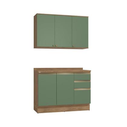 Imagem de Armário De Cozinha Compacta 100% Mdf 120cm Nogueira/verde Celeste Kappesberg