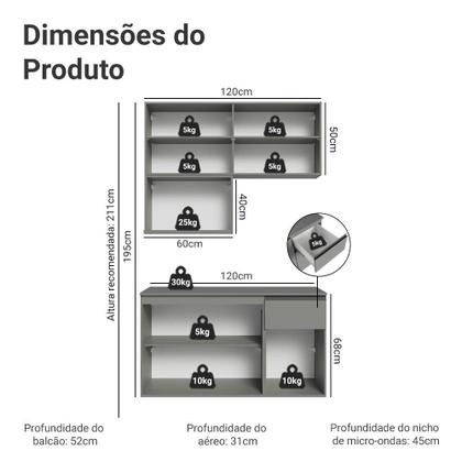 Imagem de Armário de Cozinha Compacta 120 cm Suspensa Cinza Nice Madesa 06