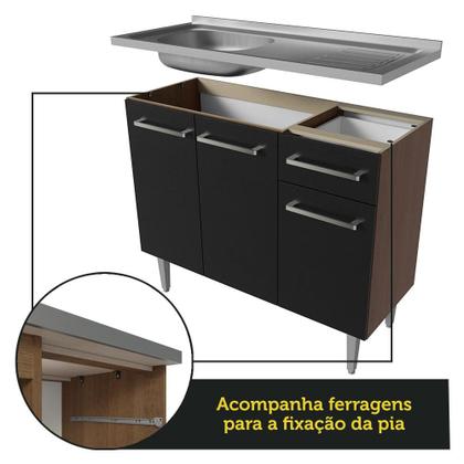 Imagem de Armário de Cozinha Compacta 137cm com Pia Rustic/Preto Emilly Madesa 10