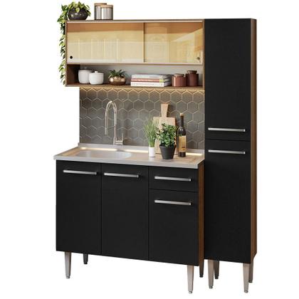 Imagem de Armário de Cozinha Compacta 137cm com Pia Rustic/Preto Emilly Madesa 10