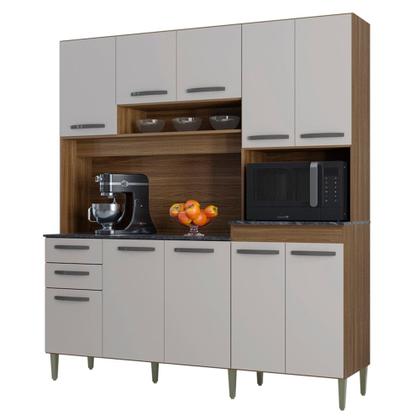 Imagem de Armário de Cozinha Compacta 180cm Regina P11 Castanho/Off White - Mpozenato