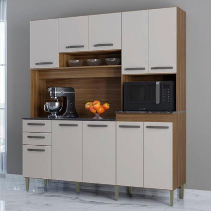 Imagem de Armário de Cozinha Compacta 180cm Regina P11 Castanho/Off White - Mpozenato