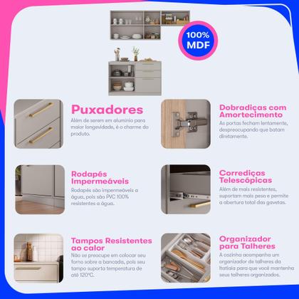 Imagem de Armário de Cozinha Compacta 200cm Essence Fendi e Gris 100% MDF Itatiaia