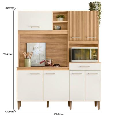 Imagem de Armário de Cozinha Compacta 7 Portas 1 Gaveta Yara Branco/Freijó/Off White