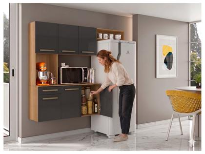 Imagem de Armário de Cozinha Compacta Aramóveis Carol com Balcão 6 Portas 1 Gaveta