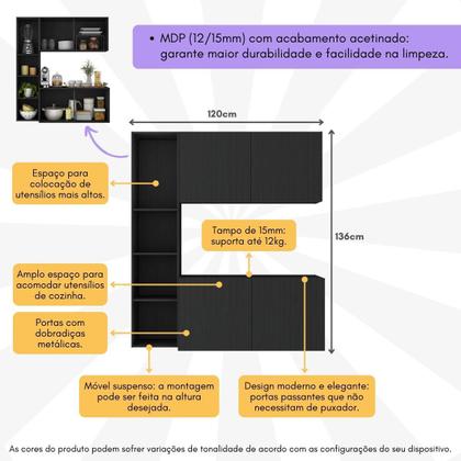 Imagem de Armário de Cozinha Compacta com Balcão Linea Fit 4 Portas Multimóveis MP2218