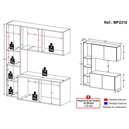 Imagem de Armário de Cozinha Compacta com Balcão Linea Fit 4 Portas Multimóveis MP2218