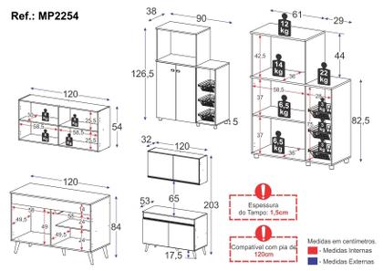 Imagem de Armário de Cozinha Compacta com Gabinete Pia e Balcão para Forno e Micro-ondas Multimóveis MP2254