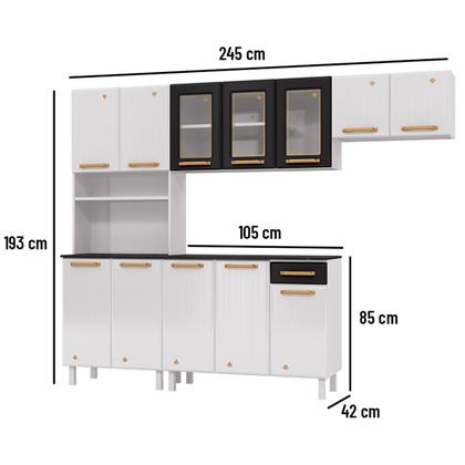 Imagem de Armário de Cozinha Compacta de Aço Completa Diamante 12 Portas 1 Gaveta Branco/Preto 818489 - Pnr Móveis