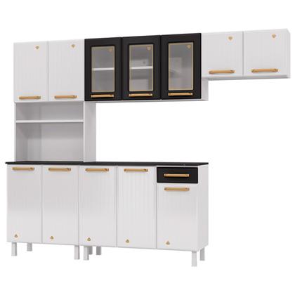 Imagem de Armário de Cozinha Compacta de Aço Completa Diamante 12 Portas 1 Gaveta Branco/Preto 818489 - Pnr Móveis