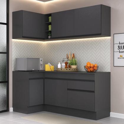 Imagem de Armário de Cozinha Compacta de Canto com Rodapé Veneza Multimóveis MP2092.895 Preto