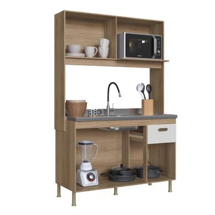 Imagem de Armário De Cozinha Compacta Fidelitá Malta 122cm 4 Portas 1 Gaveta Sem Tampo e Fundo Castani/Off-White