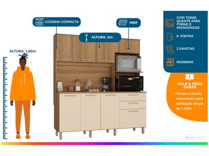 Imagem de Armário de Cozinha Compacta Luciane Luna 8 Portas 2 Gavetas com Torre Quente - Opcional para Pia