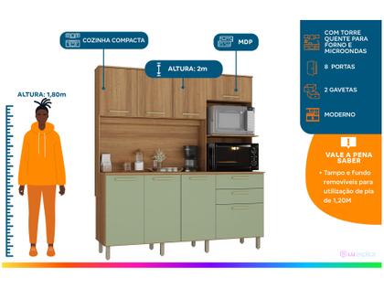 Imagem de Armário de Cozinha Compacta Luciane Luna 8 Portas 2 Gavetas com Torre Quente - Opcional para Pia