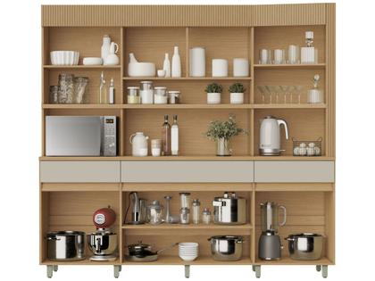 Imagem de Armário de Cozinha Compacta Nesher Realeza com Balcão 100% MDF 6 Portas 3 Gavetas