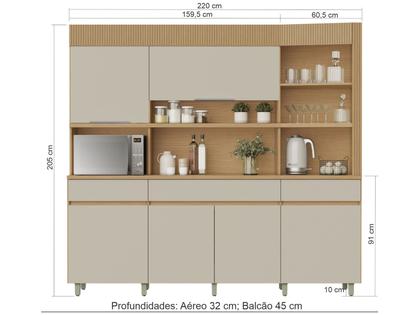 Imagem de Armário de Cozinha Compacta Nesher Realeza com Balcão 100% MDF 6 Portas 3 Gavetas