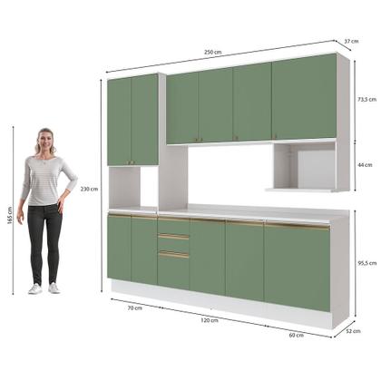 Imagem de Armário de Cozinha Compacta Nicho Micro-ondas 100% MDF 250cm Branco/Verde Oliva Celeste Kappesberg