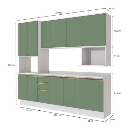 Imagem de Armário de Cozinha Compacta Nicho Micro-ondas 100% MDF 250cm Branco/Verde Oliva Celeste Kappesberg