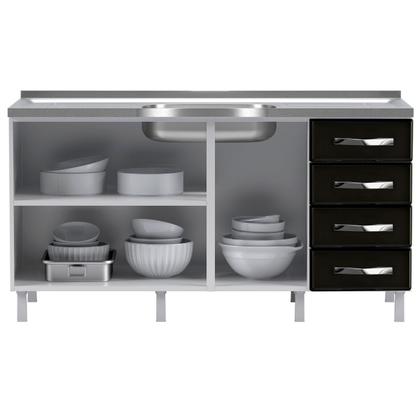 Imagem de Armário de Cozinha Compacta para Pia em Aço Star New 3 Portas 4 Gavetas Branco/Preto - Pnr Móveis