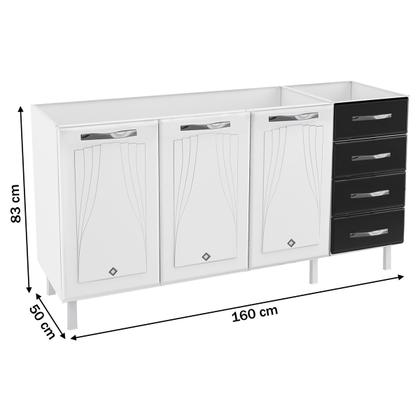 Imagem de Armário de Cozinha Compacta para Pia em Aço Star New 3 Portas 4 Gavetas Branco/Preto - Pnr Móveis