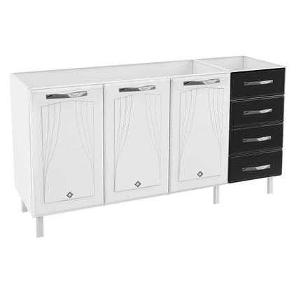 Imagem de Armário de Cozinha Compacta para Pia em Aço Star New 3 Portas 4 Gavetas Branco/Preto - Pnr Móveis