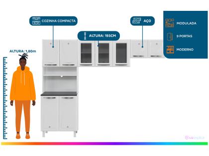 Imagem de Armário de Cozinha Compacta Telasul Cristal 9 Portas de Aço