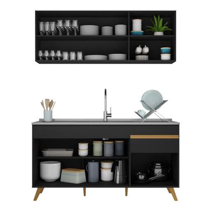 Armário de Cozinha Compacta Veneza GB Multimóveis MP2079 Preta Imagem de Armário de Cozinha Compacta Veneza GB Multimóveis MP2079 Preta