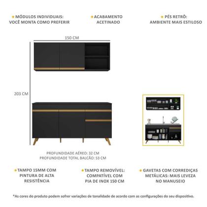 Armário de Cozinha Compacta Veneza GB Multimóveis MP2079 Preta Imagem de Armário de Cozinha Compacta Veneza GB Multimóveis MP2079 Preta