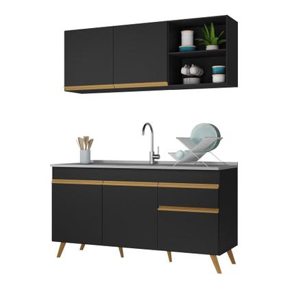 Armário de Cozinha Compacta Veneza GB Multimóveis MP2079 Preta Imagem de Armário de Cozinha Compacta Veneza GB Multimóveis MP2079 Preta