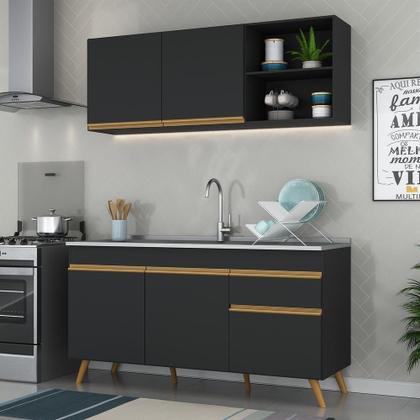 Armário de Cozinha Compacta Veneza GB Multimóveis MP2079 Preta Imagem de Armário de Cozinha Compacta Veneza GB Multimóveis MP2079 Preta