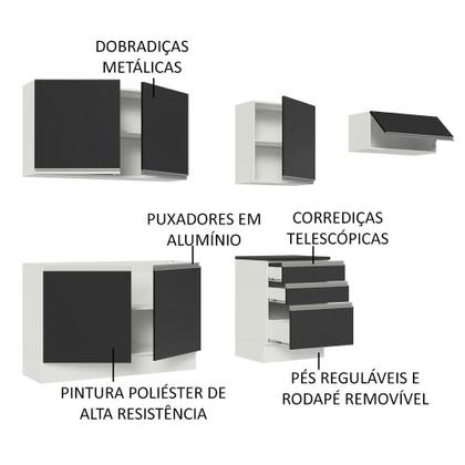 Imagem de Armário de Cozinha Completa 100% MDF 260cm Branco/Preto Acordes Madesa 03