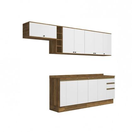 Imagem de Armário de Cozinha Completa 100% MDF 300cm Nogueira/Branco Celeste Kappesberg