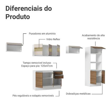 Imagem de Armário de Cozinha Completa 100% MDF 310 cm Branco/Rustic/Crema Smart 01 XA