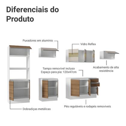 Imagem de Armário de Cozinha Completa 100% MDF 310 cm Branco/Rustic/Crema Smart 02