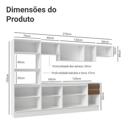 Imagem de Armário de Cozinha Completa 100% MDF 310 cm Branco/Rustic/Crema Smart 02