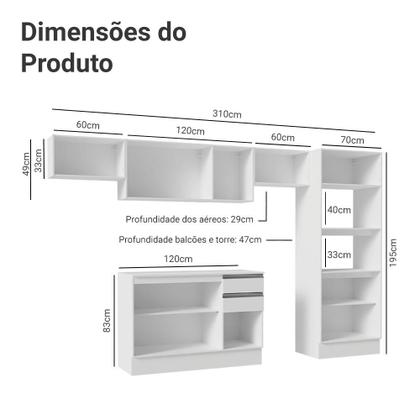 Imagem de Armário de Cozinha Completa 100% MDF 310 cm Branco Smart 01 XA