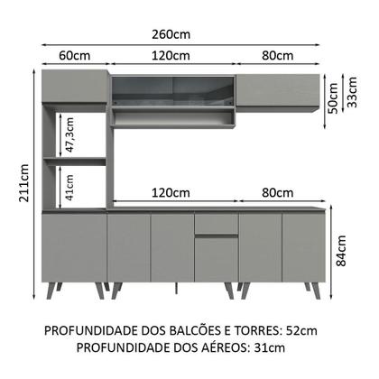 Imagem de Armário de Cozinha Completa 260cm Cinza Nice Madesa 01