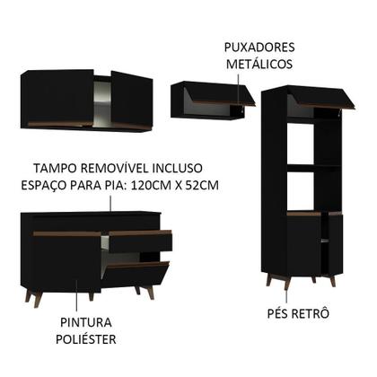 Imagem de Armário de Cozinha Completa 260cm Preto Reims Madesa 09
