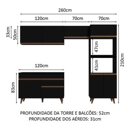 Imagem de Armário de Cozinha Completa 260cm Preto Reims Madesa 09