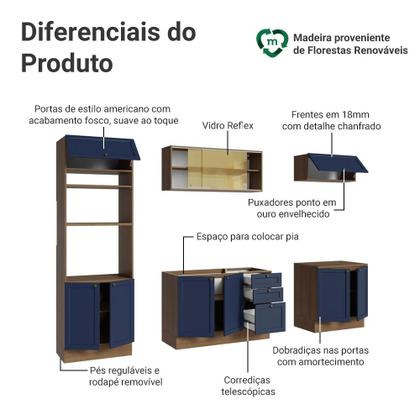 Armário de Cozinha Completa 270 cm Rustic/Azul Vik Madesa 02