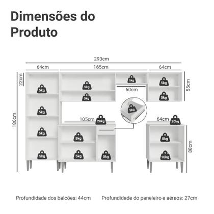 Imagem de Armário de Cozinha Completa 293cm Branco Emilly Madesa 02