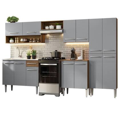 Imagem de Armário de Cozinha Completa 293cm com Pia Rustic/Cinza Emilly Madesa 09