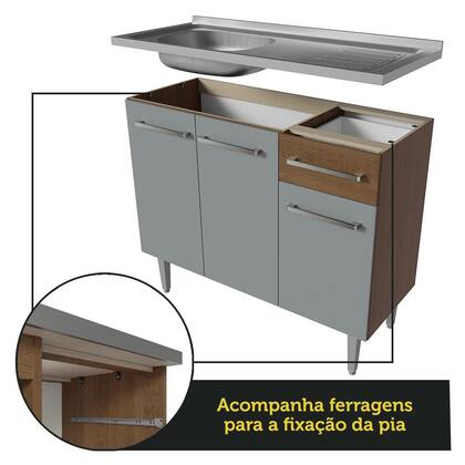 Imagem de Armário de Cozinha Completa 293cm com Pia Rustic/Cinza Emilly Madesa 09