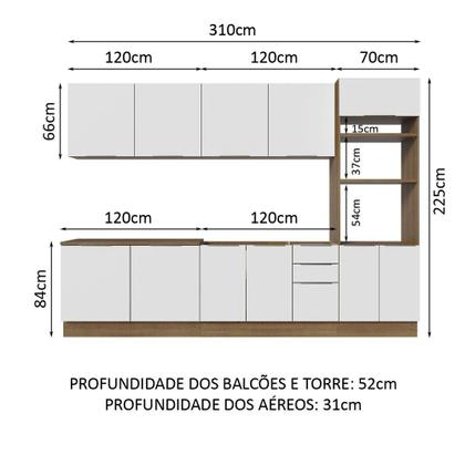 Imagem de Armário de Cozinha Completa 310cm Rustic/Branco Stella Madesa 01